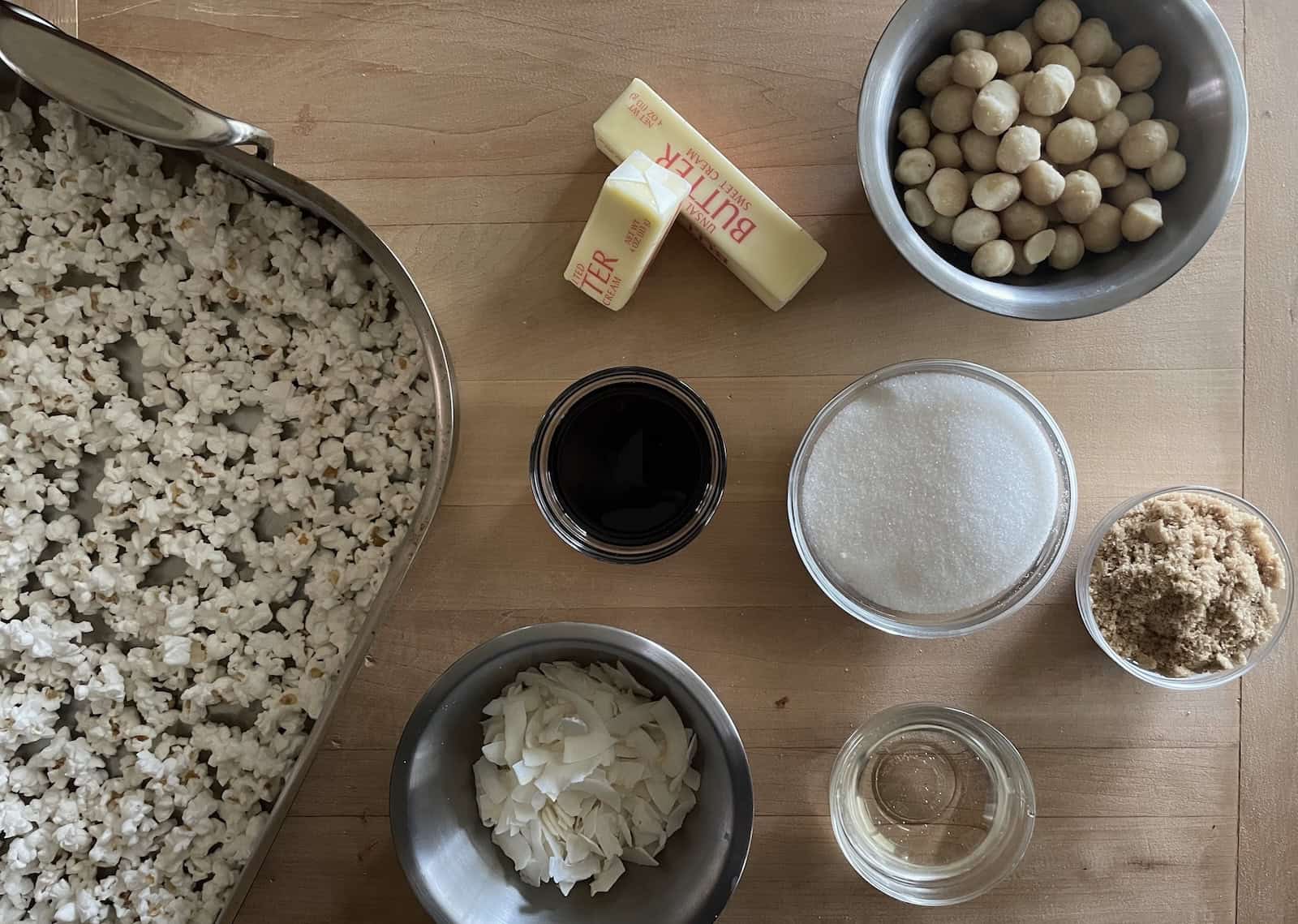 Macadamia Coconut Coffee Crunch Popcorn Ingredients