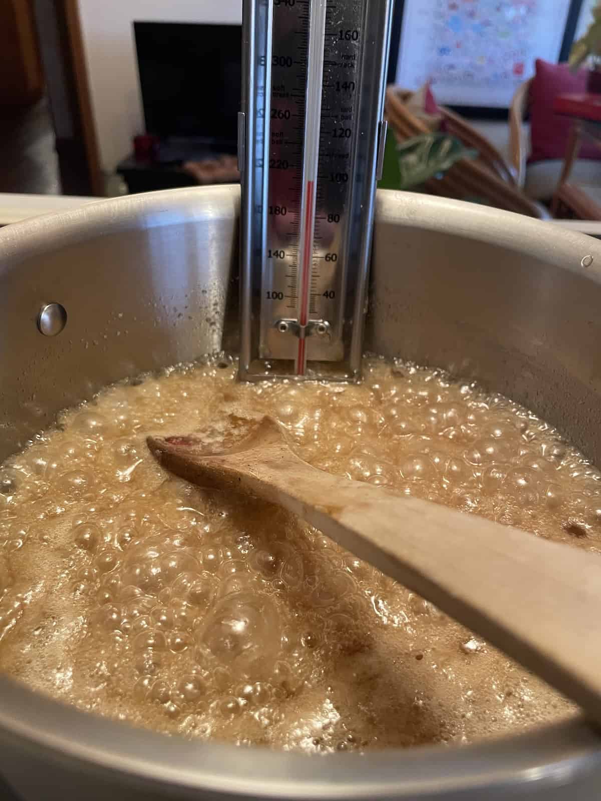 caramel ingredients in a pan on the stovetop