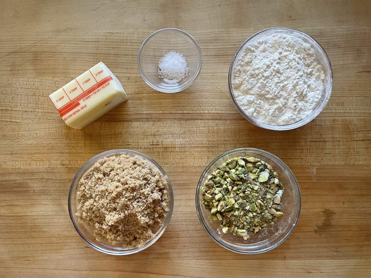 Rum Raisin Pear Buckle with Pistachio Streusel Streusel Ingredients