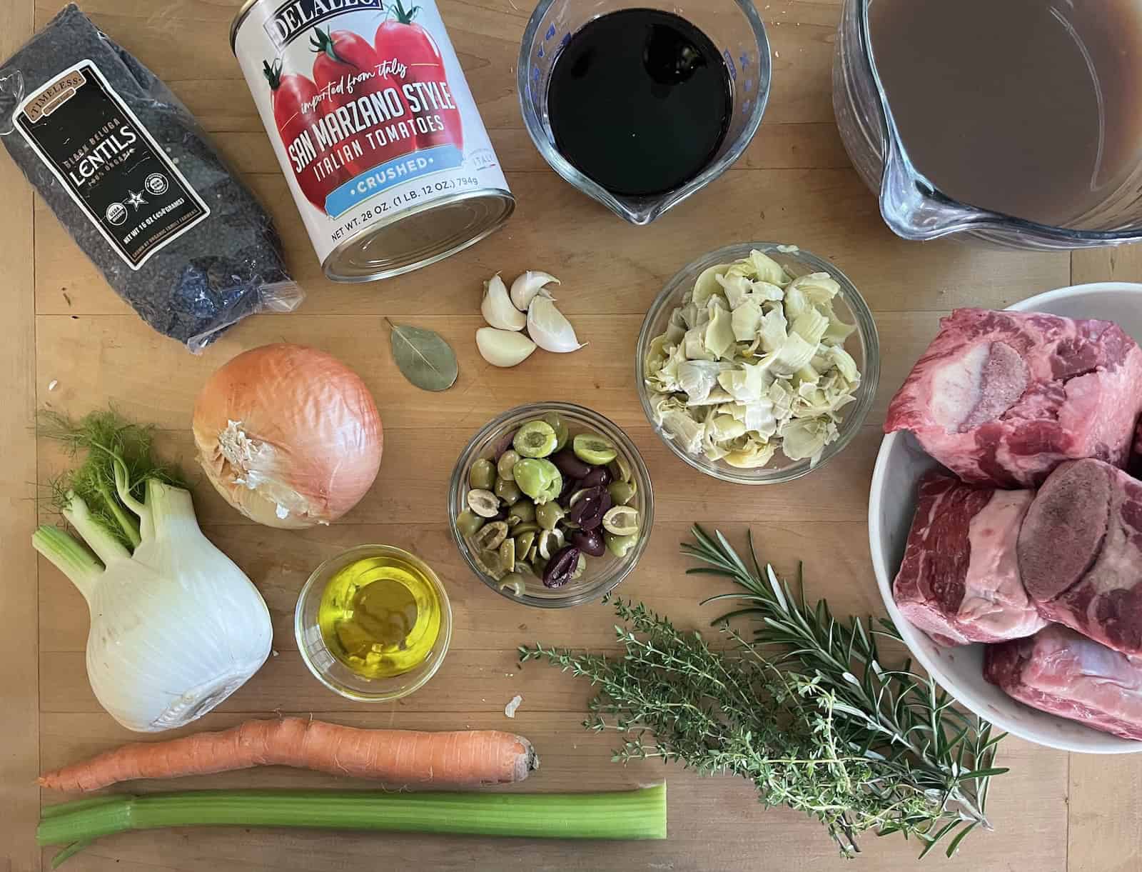 Braised Short Ribs and Lentils with Fennel, Olives and Artichokes ingredients