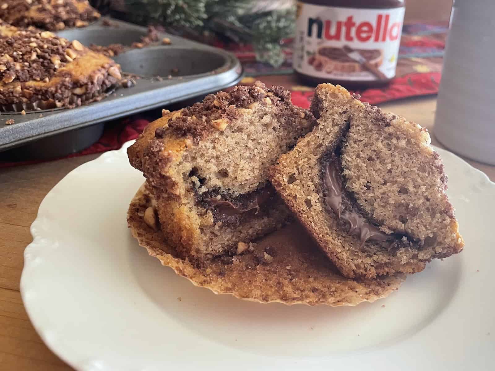 Brown Butter Eggnog Muffins with Hazelnut Filling