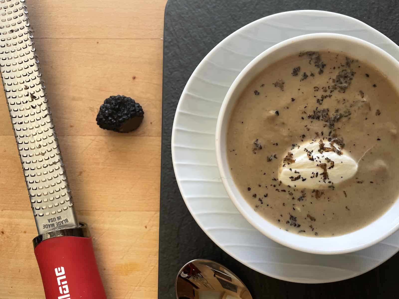 Chestnut, Leek and Mushroom Soup with shaved truffles