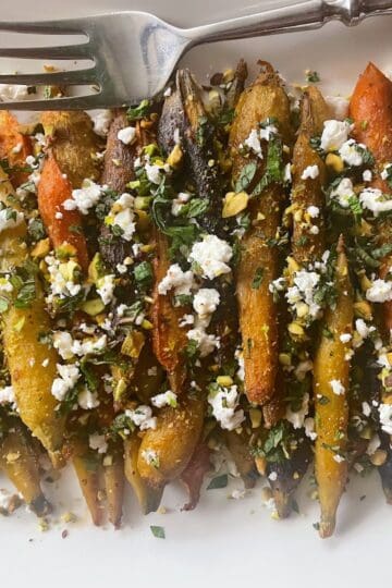 Honey and Harissa Carrots with Feta and Pistachios