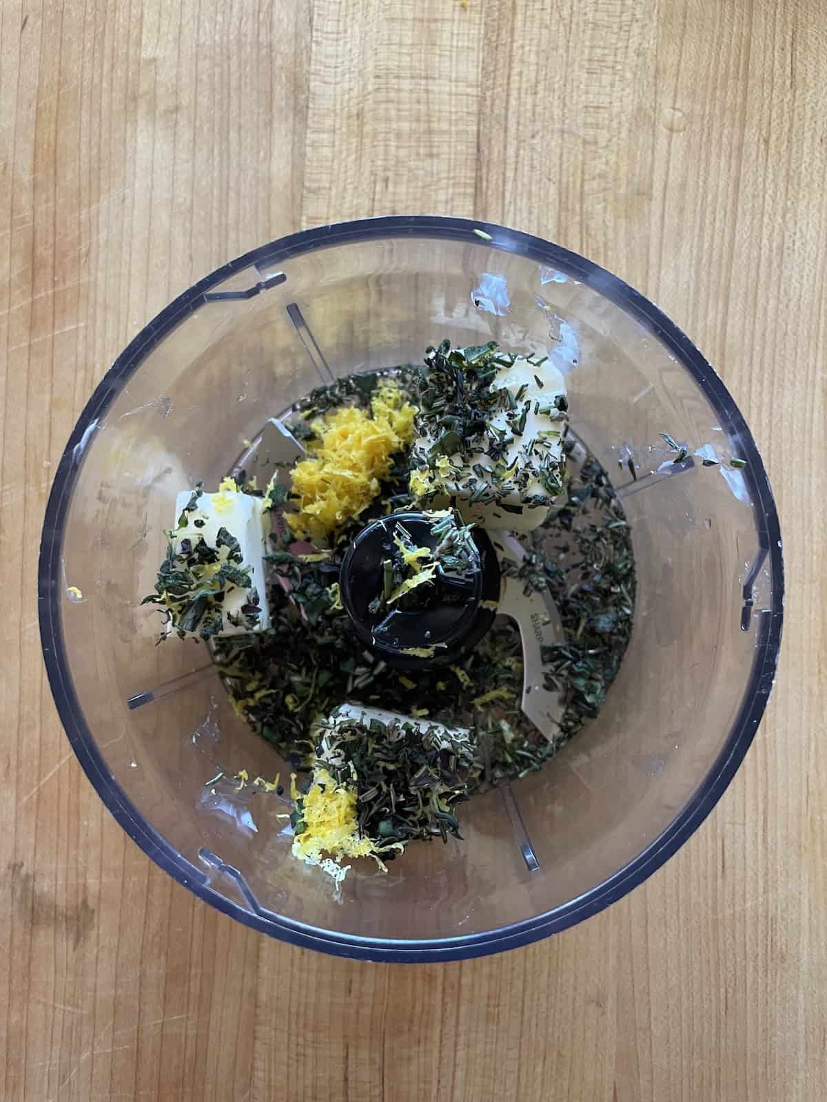 herb butter ingredients in processor
