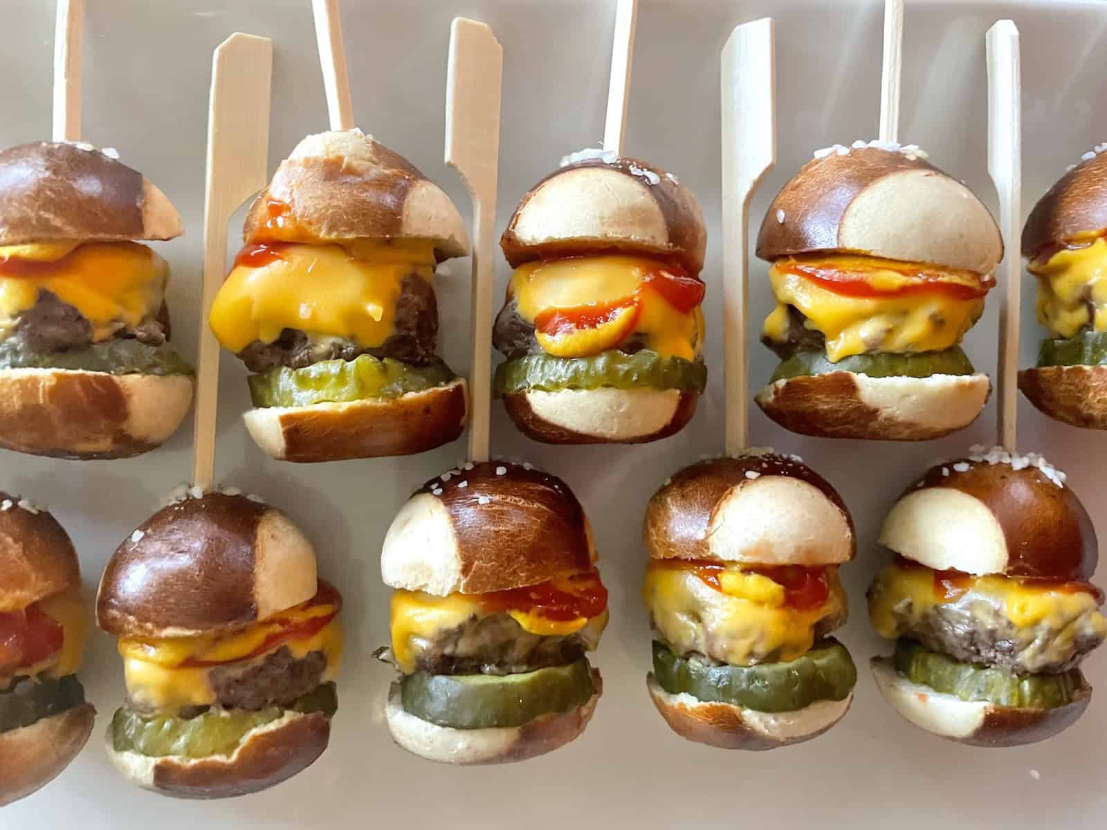 Mini pretzel bite cheeseburgers