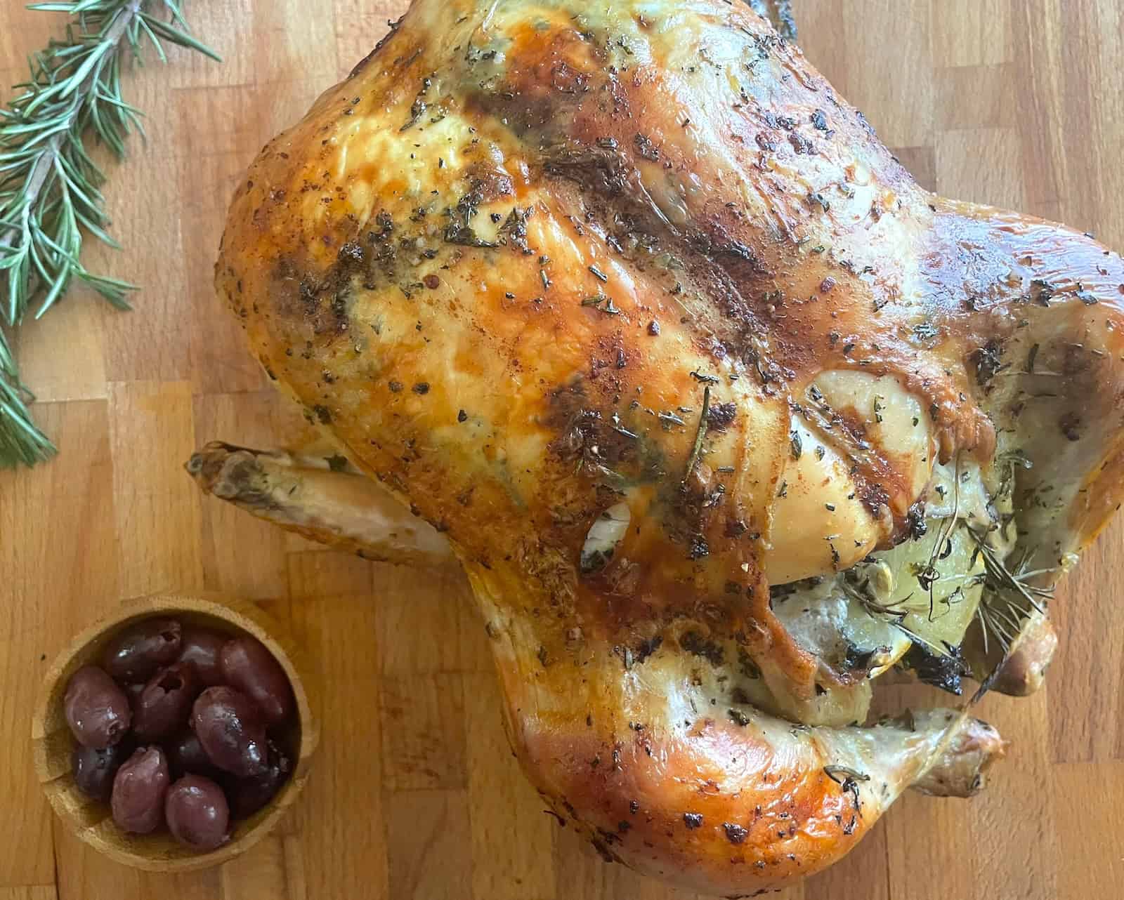 Olive Juice Brined Roast Chicken with Herb Butter