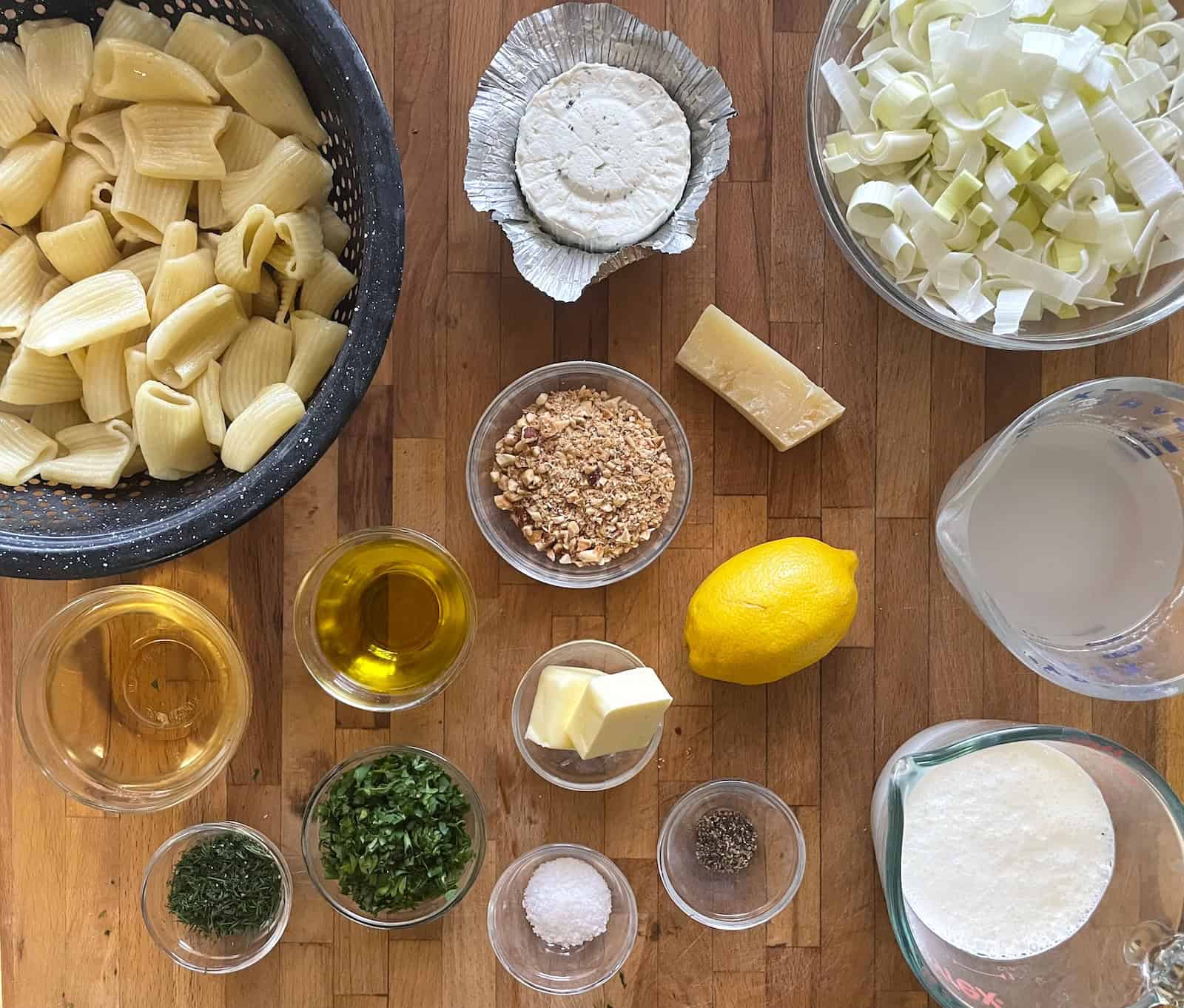 Mushroom, Leek and Herbed Cheese Pasta with Hazelnut Gremolata Ingredients