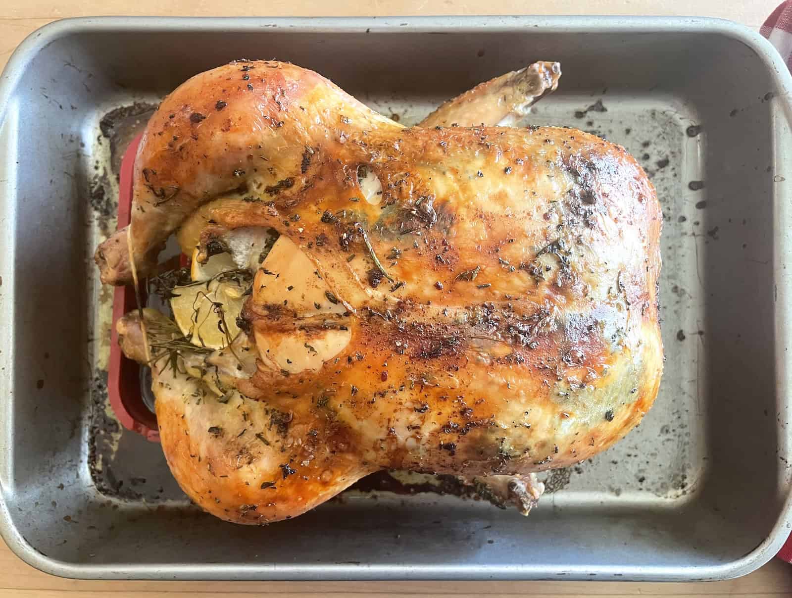 Olive Juice Brined Roast Chicken with Herb Butter