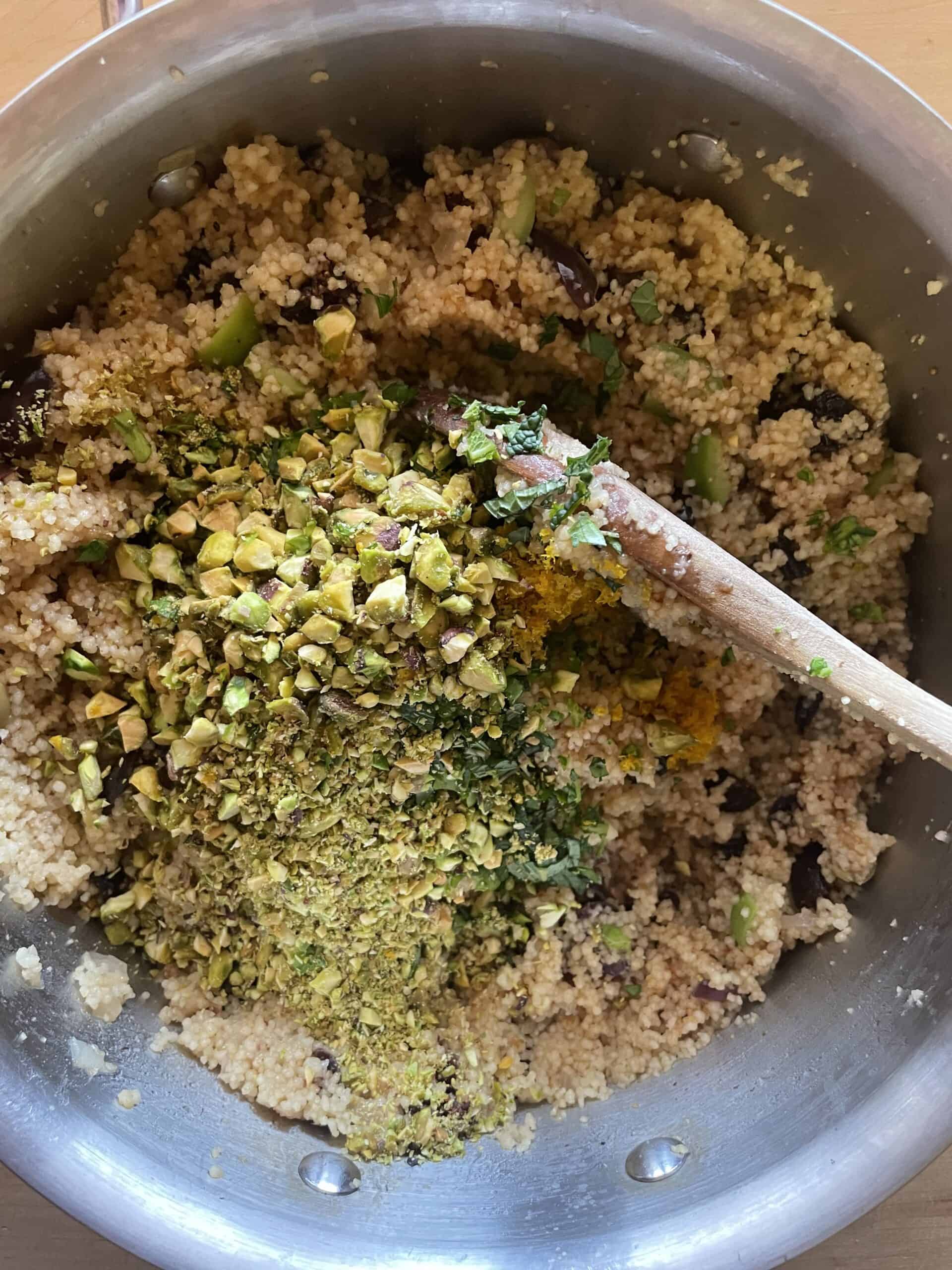 add pistachios, herbs and orange