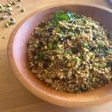 Fig and Olive Couscous with Pistachios, Orange and Ming