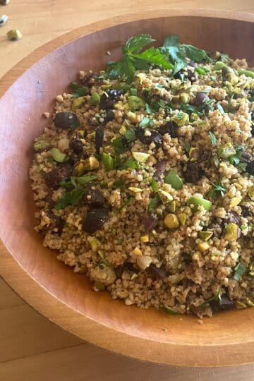 Fig and Olive Couscous with Pistachios, Orange and Ming