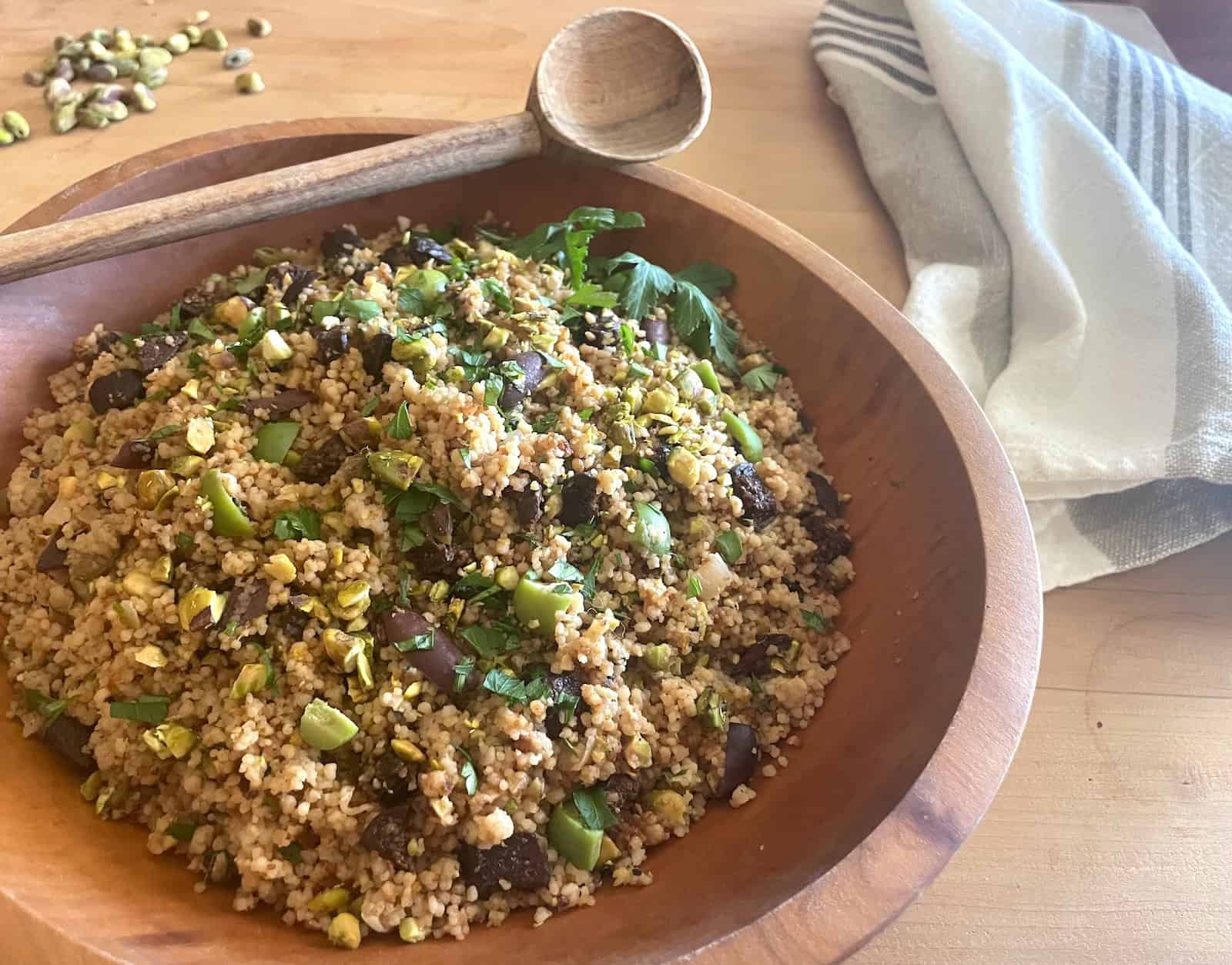 Fig and Olive Couscous with Pistachios, Orange and Mint