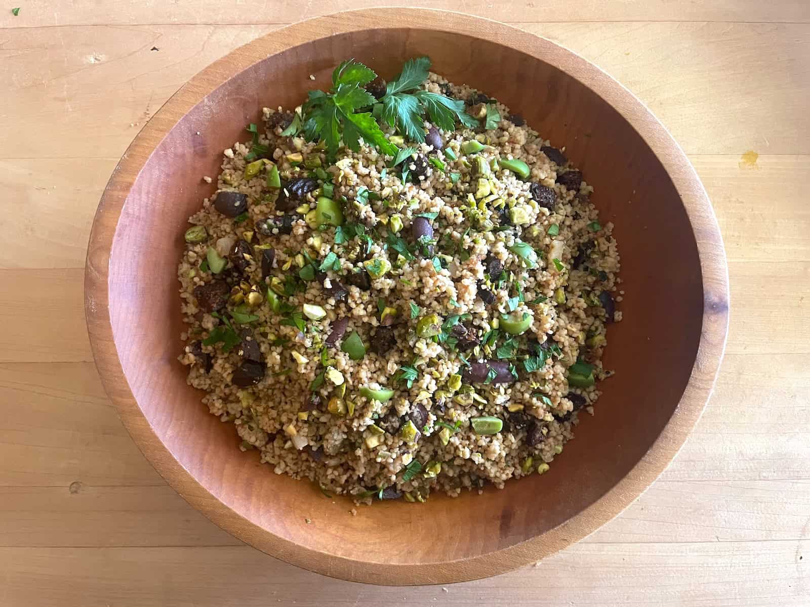 Fig and Olive Couscous with Pistachios, Orange and Mint