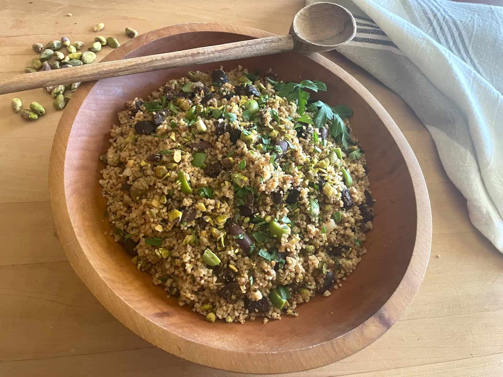 Fig and Olive Couscous with Pistachios, Orange and Mint