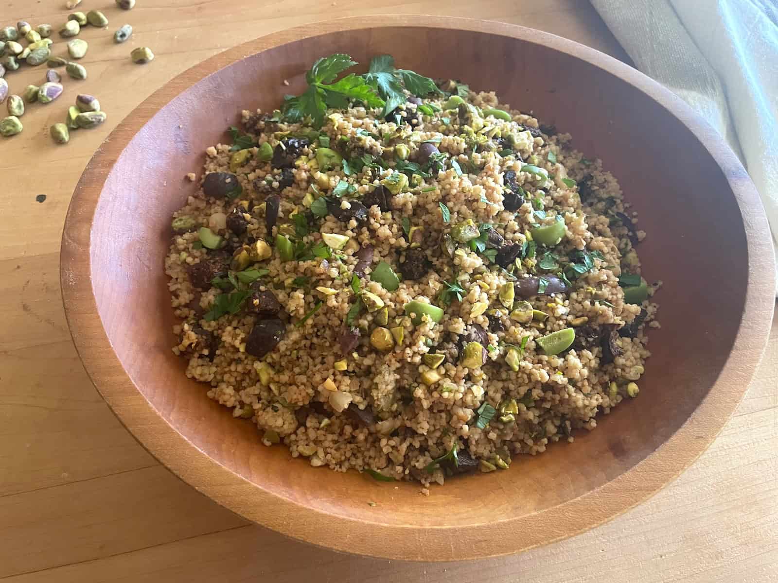 Fig and Olive Couscous with Pistachios, Orange and Mint