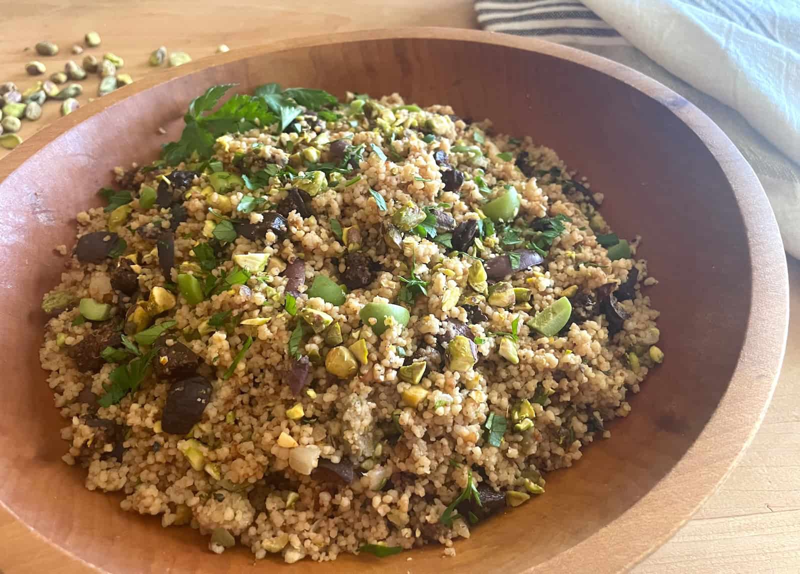 Fig and Olive Couscous with Pistachios, Orange and Mint