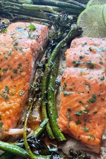 Sheet-pan Maple Miso Salmon with Sesame Broccolini