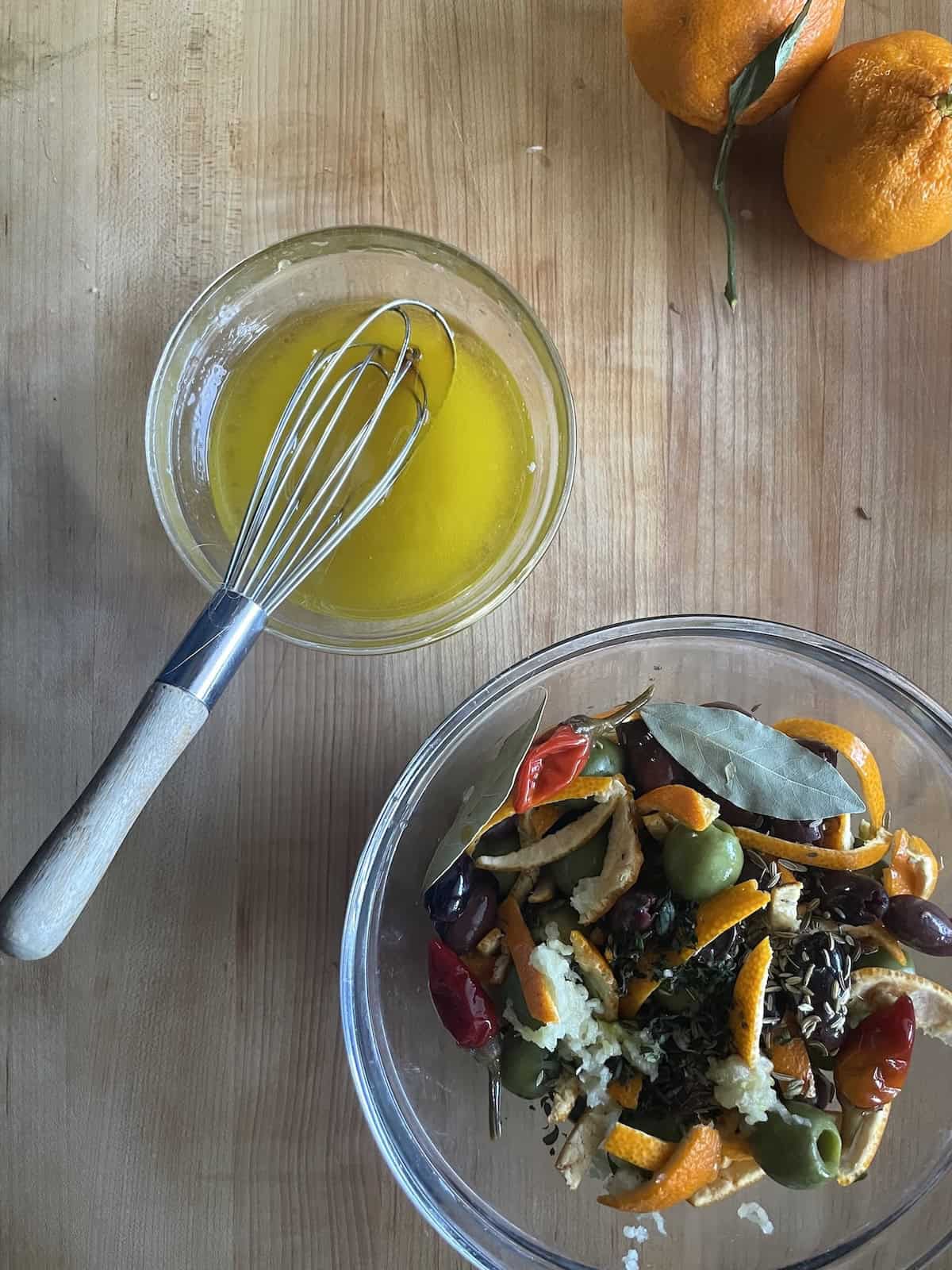 mixing marinade in a bowl.