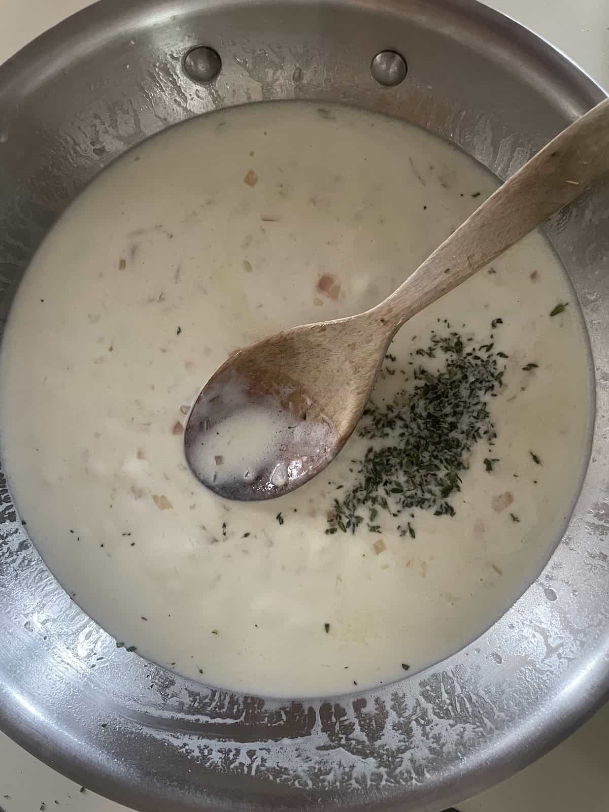add cream and thyme