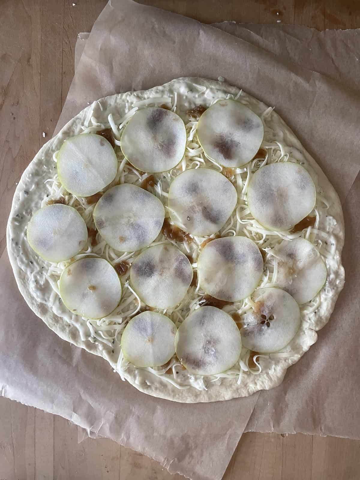 top with sliced pears
