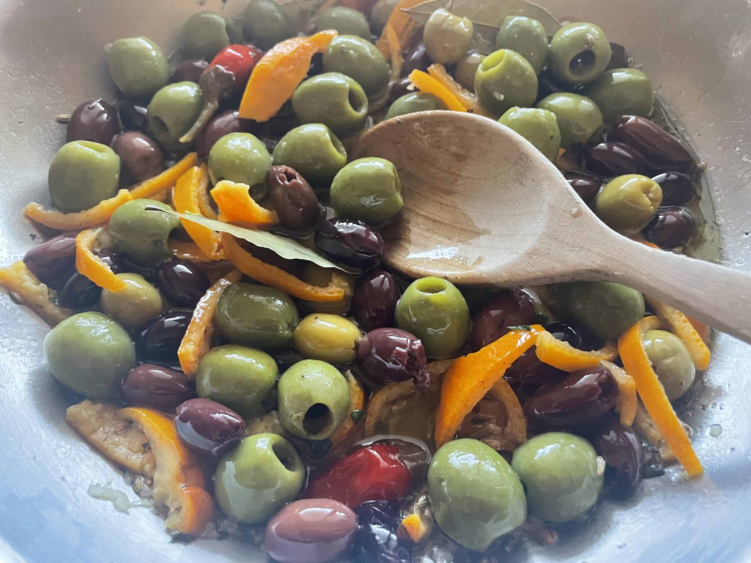 Orange and Chili Marinated Olives and Currants