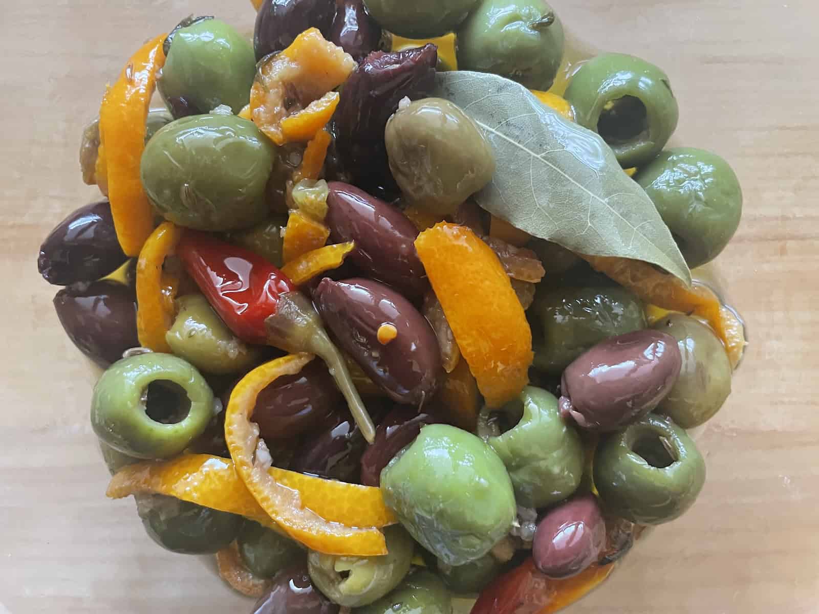 Orange and Chili Marinated Olives and Currants