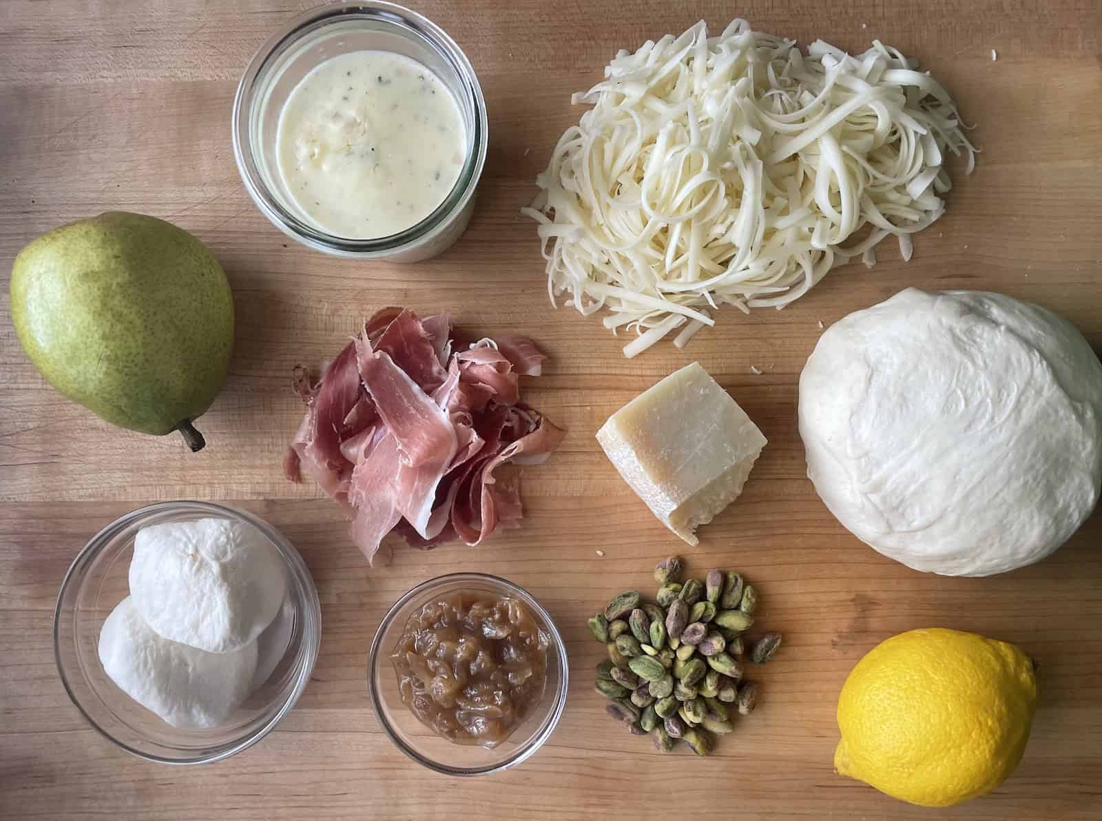 Pear Pizza with Burrata, Speck and Pistachios Ingredients