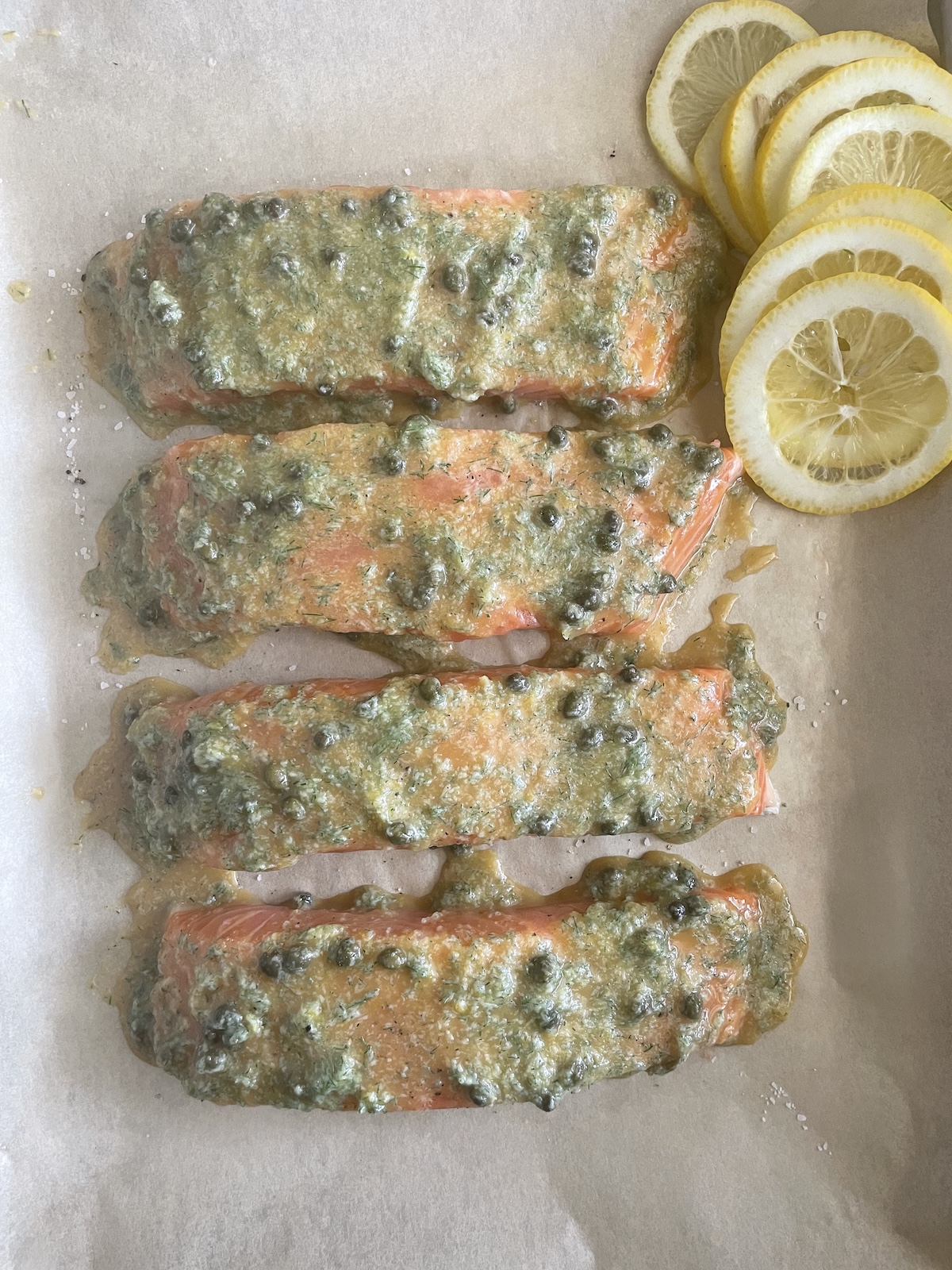 spread butter mix on salmon