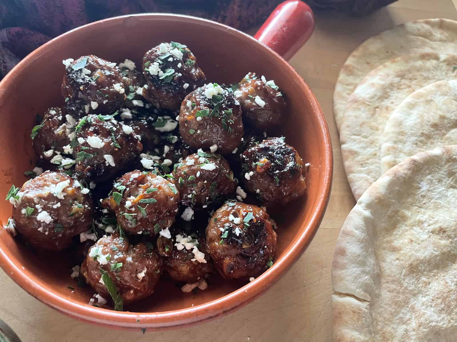 Moroccan Lamb, Raisin and Pinenut Meatballs with Fig and Balsamic Glaze