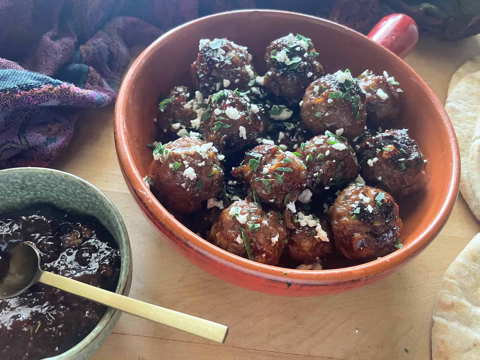 Moroccan Lamb, Raisin and Pinenut Meatballs with Fig and Balsamic Glaze