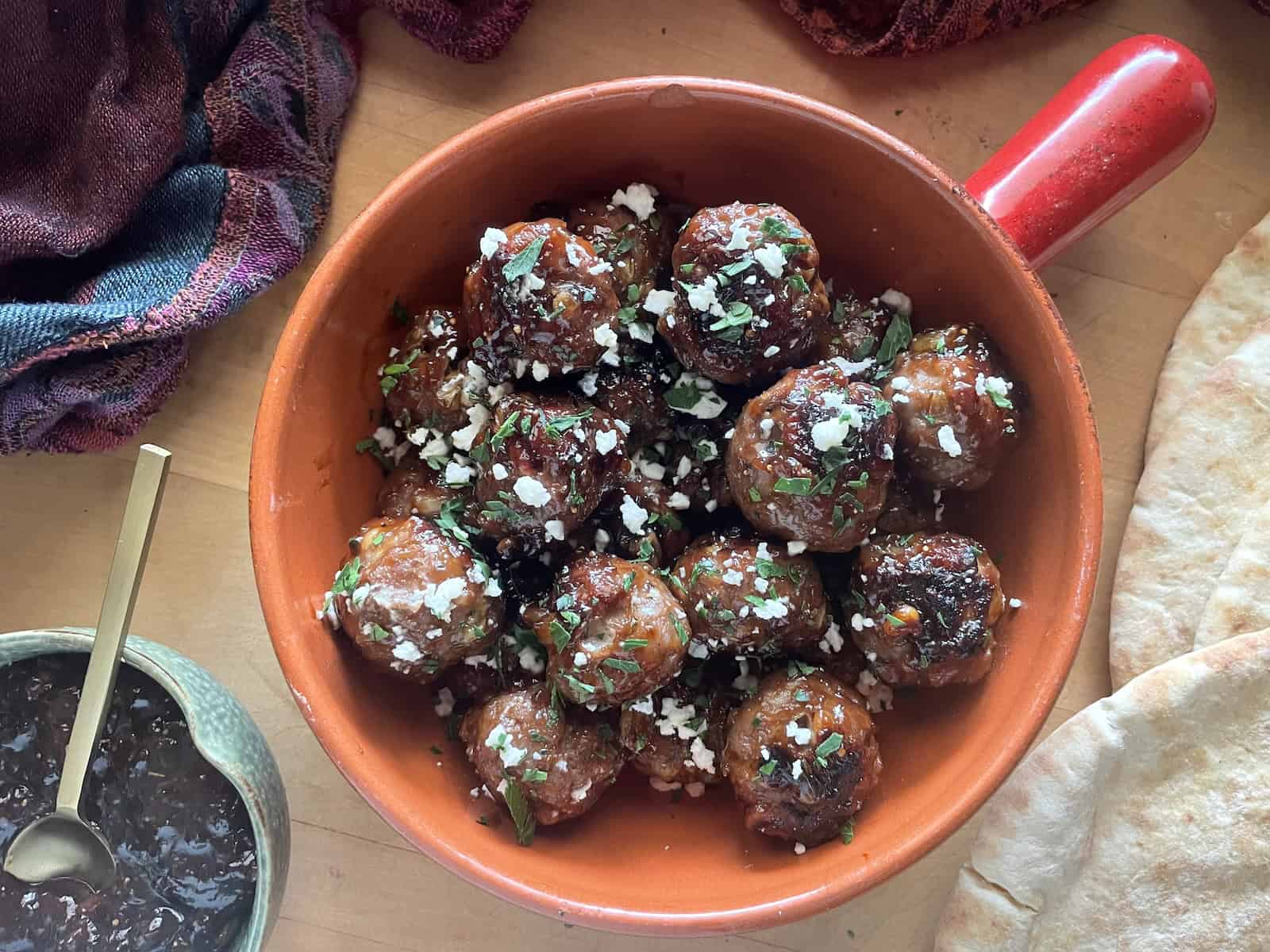Moroccan Lamb, Raisin and Pinenut Meatballs with Fig and Balsamic Glaze