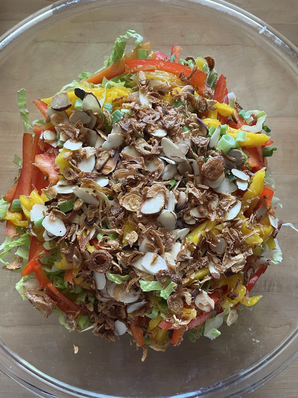 add toasted almonds and French friend onions