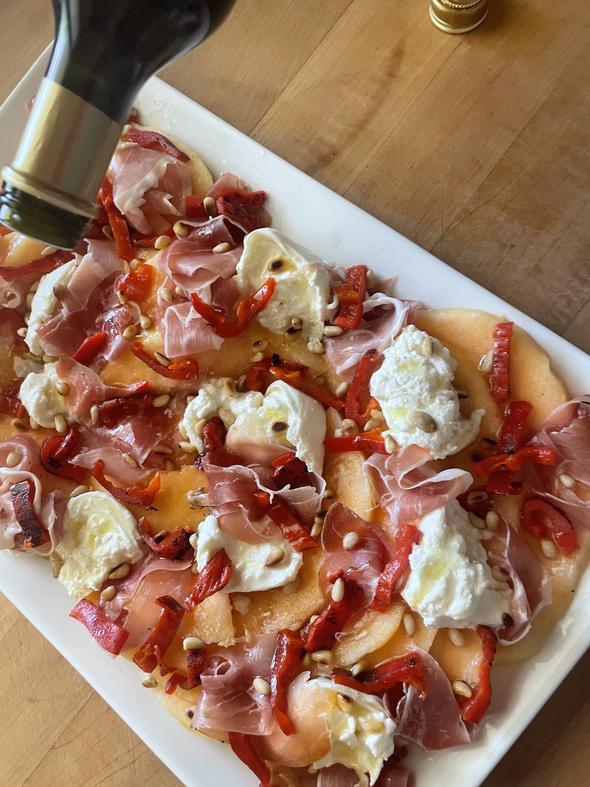 drizzle with olive oil, vinegar and honey