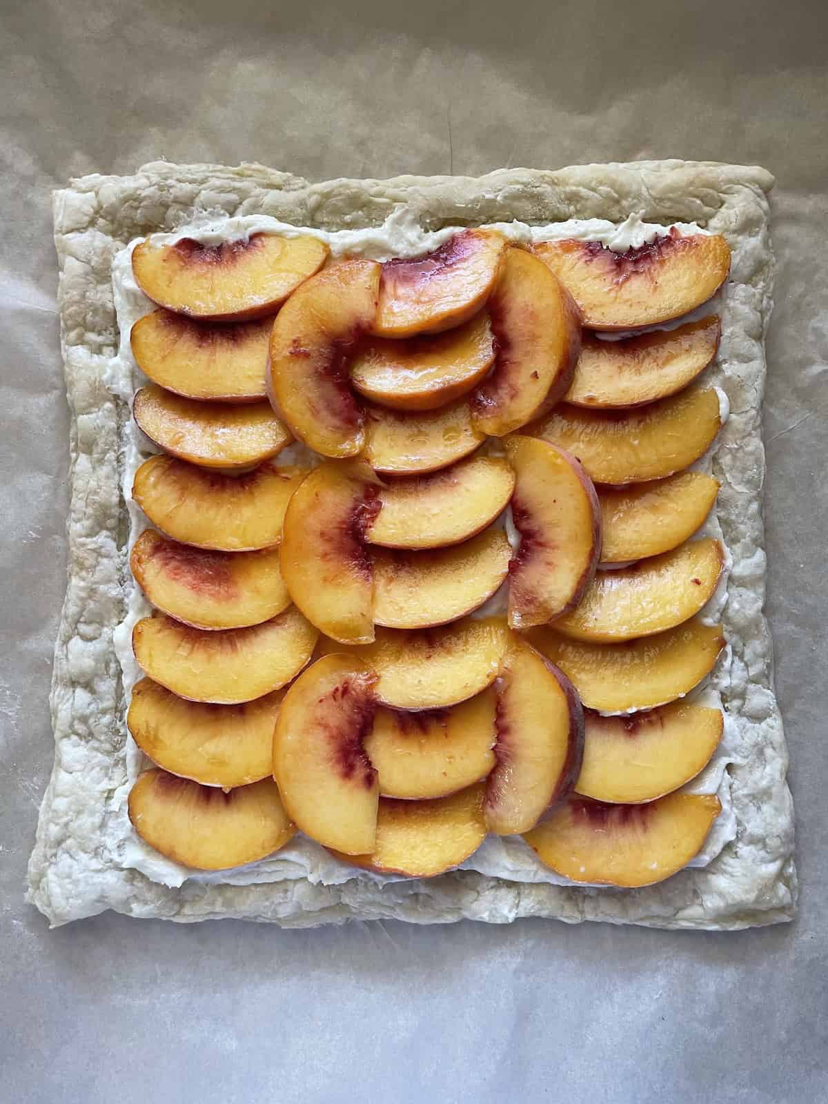 layer on the peach slices