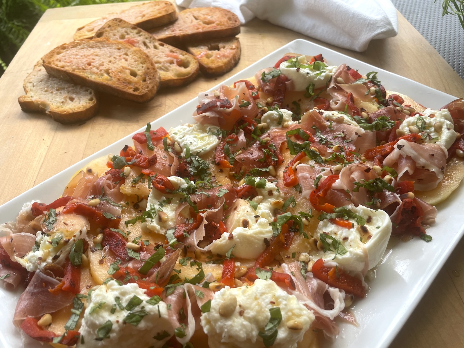 Pressed Cantaloupe, Burrata and Prosciutto Salad