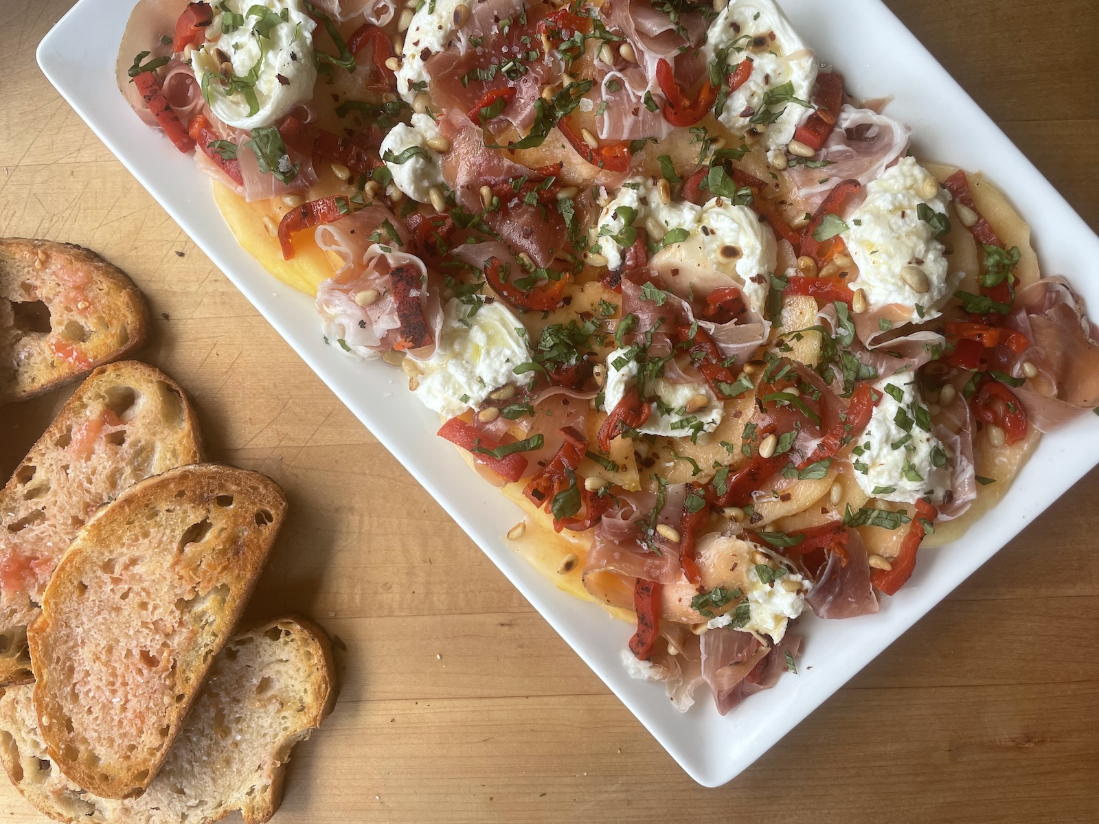 Pressed Cantaloupe, Burrata and Prosciutto Salad