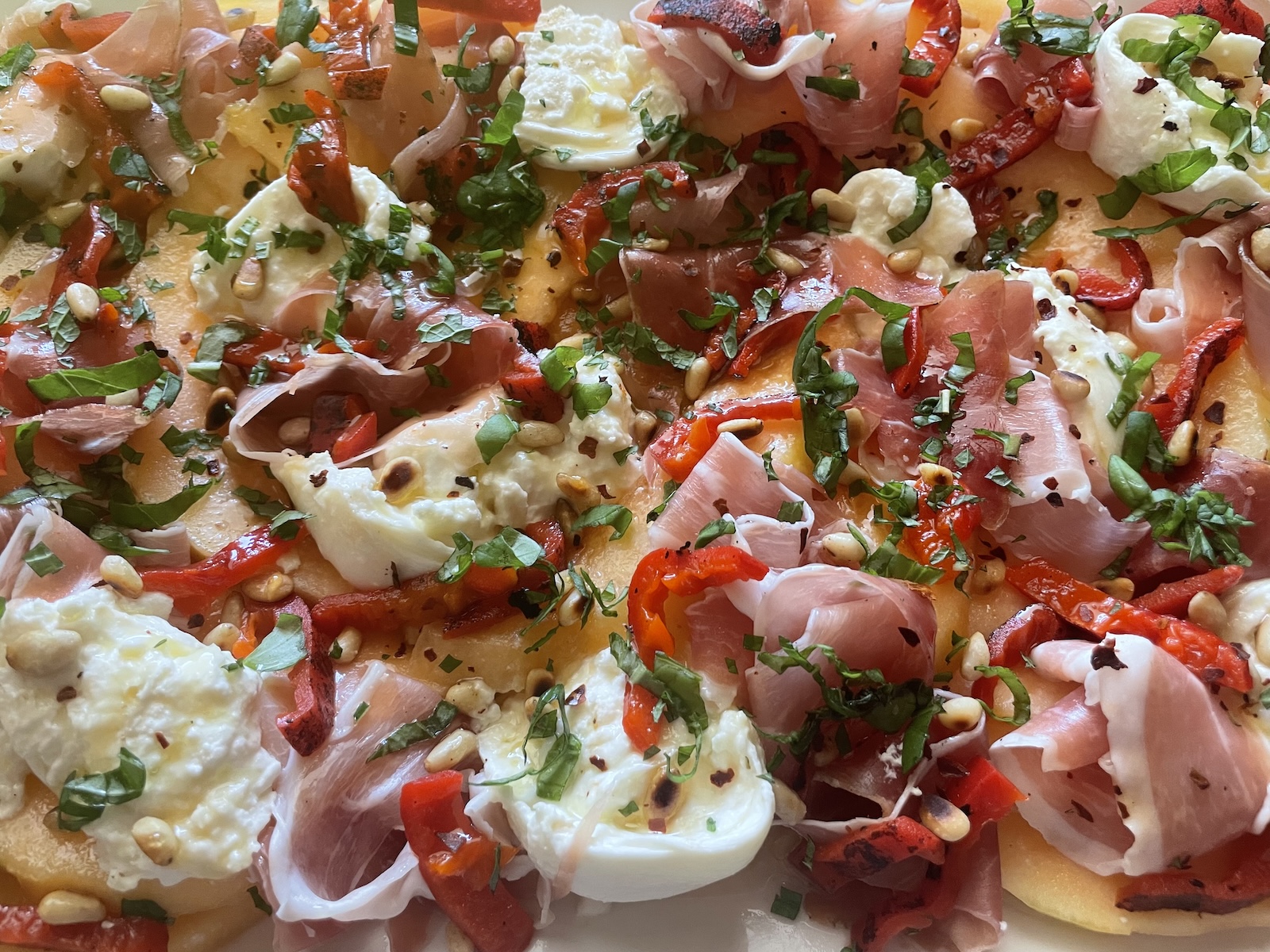 Pressed Cantaloupe, Burrata and Prosciutto Salad