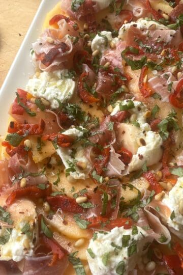 Pressed Cantaloupe, Burrata and Prosciutto Salad