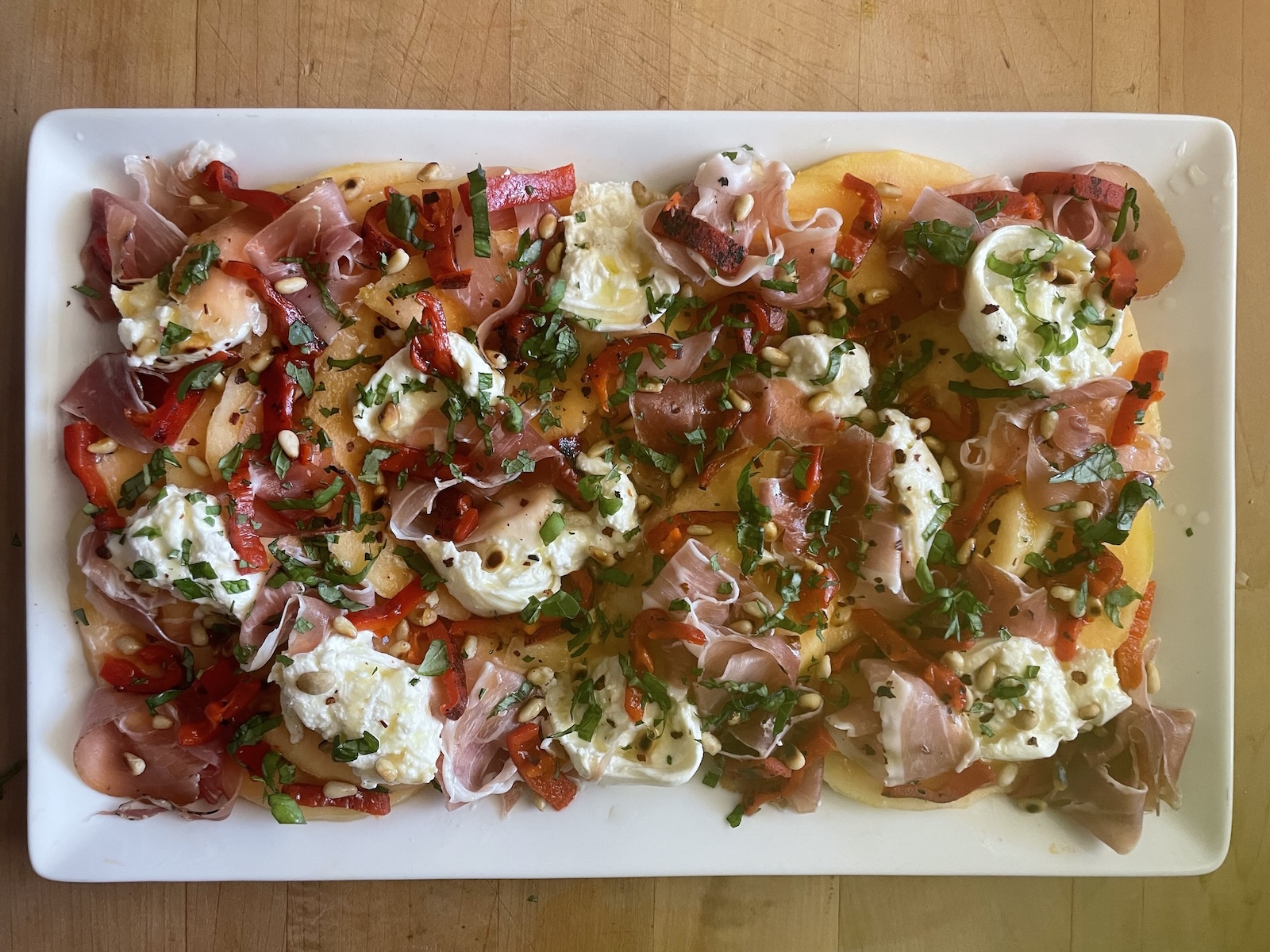 Pressed Cantaloupe, Burrata and Prosciutto Salad